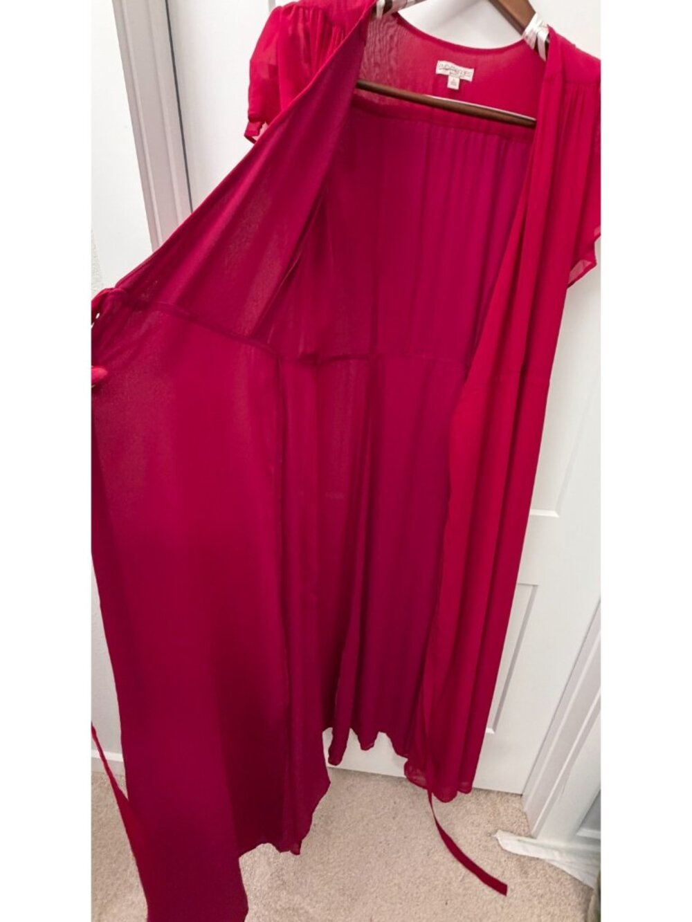 New York and Company Eva Mendes Dress Sz L Magenta Wrap Maxi - Picture 7 of 11
